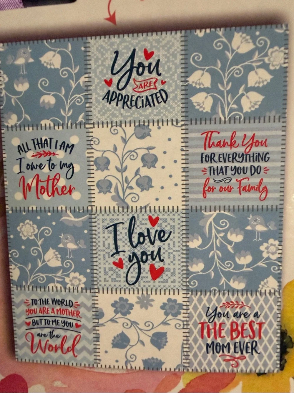 50x60 Celebrate Mom Fleece Blanket - Blue Floral Patch Design